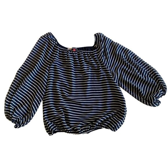 EUC Vincent Camuto Navy Striped Billowy Blouse - Picture 2 of 5